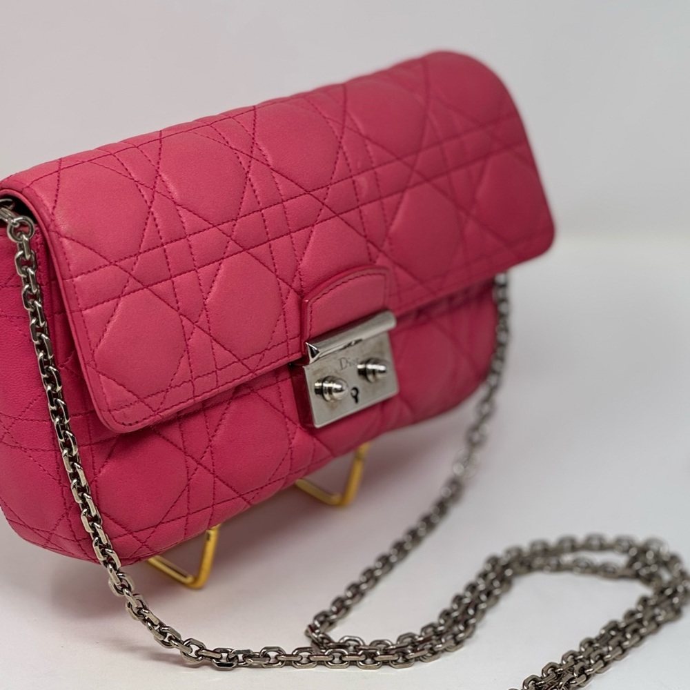 💯Authentic CHRISTIAN DIOR Pink Miss Dior Cannage Lambskin Flap Crossbody Bag - Picture 4 of 12